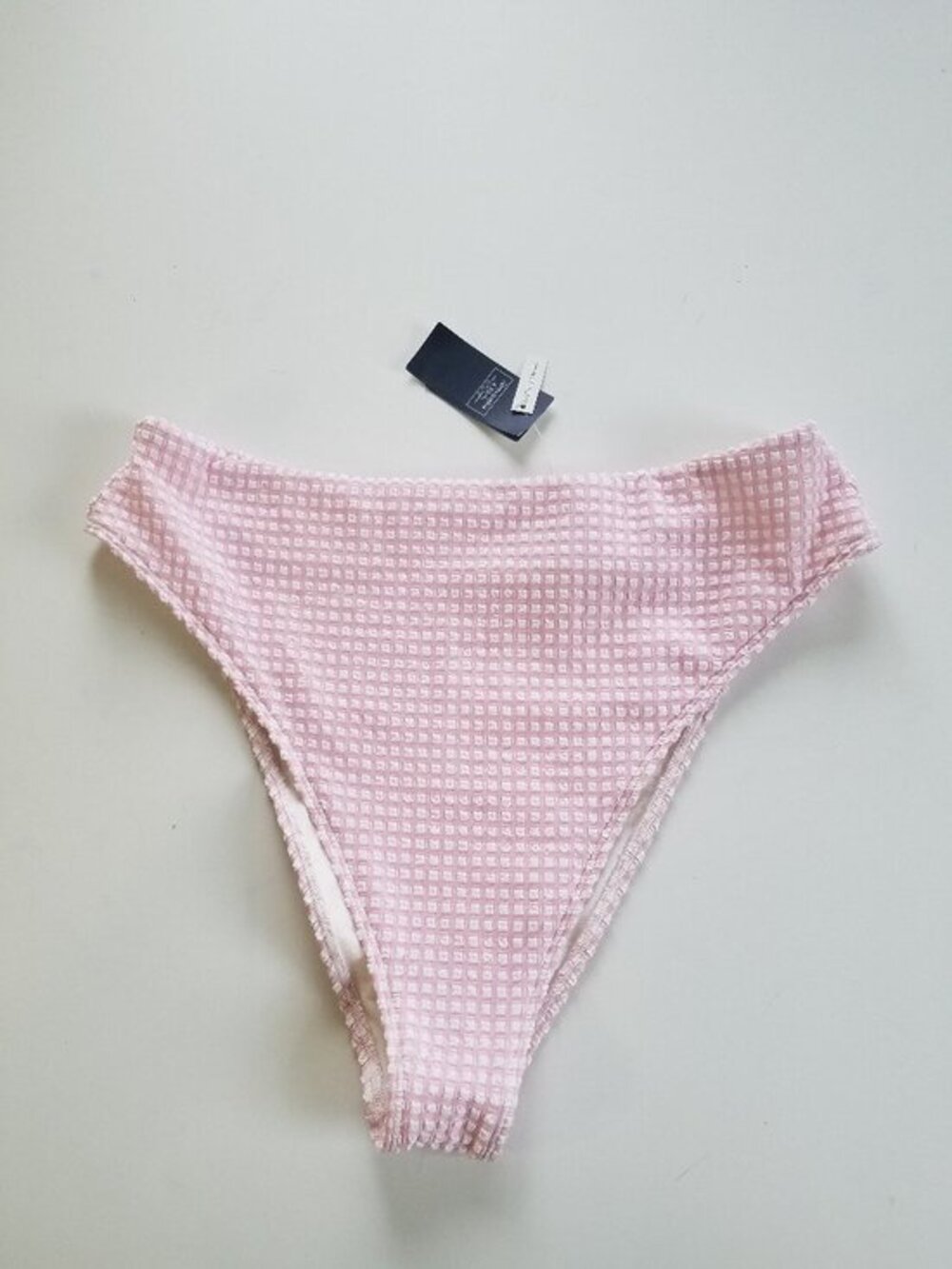 NWT Abercrombie & Fitch High Leg Cheeky Swim Bikini Bottom Pink and White XL
